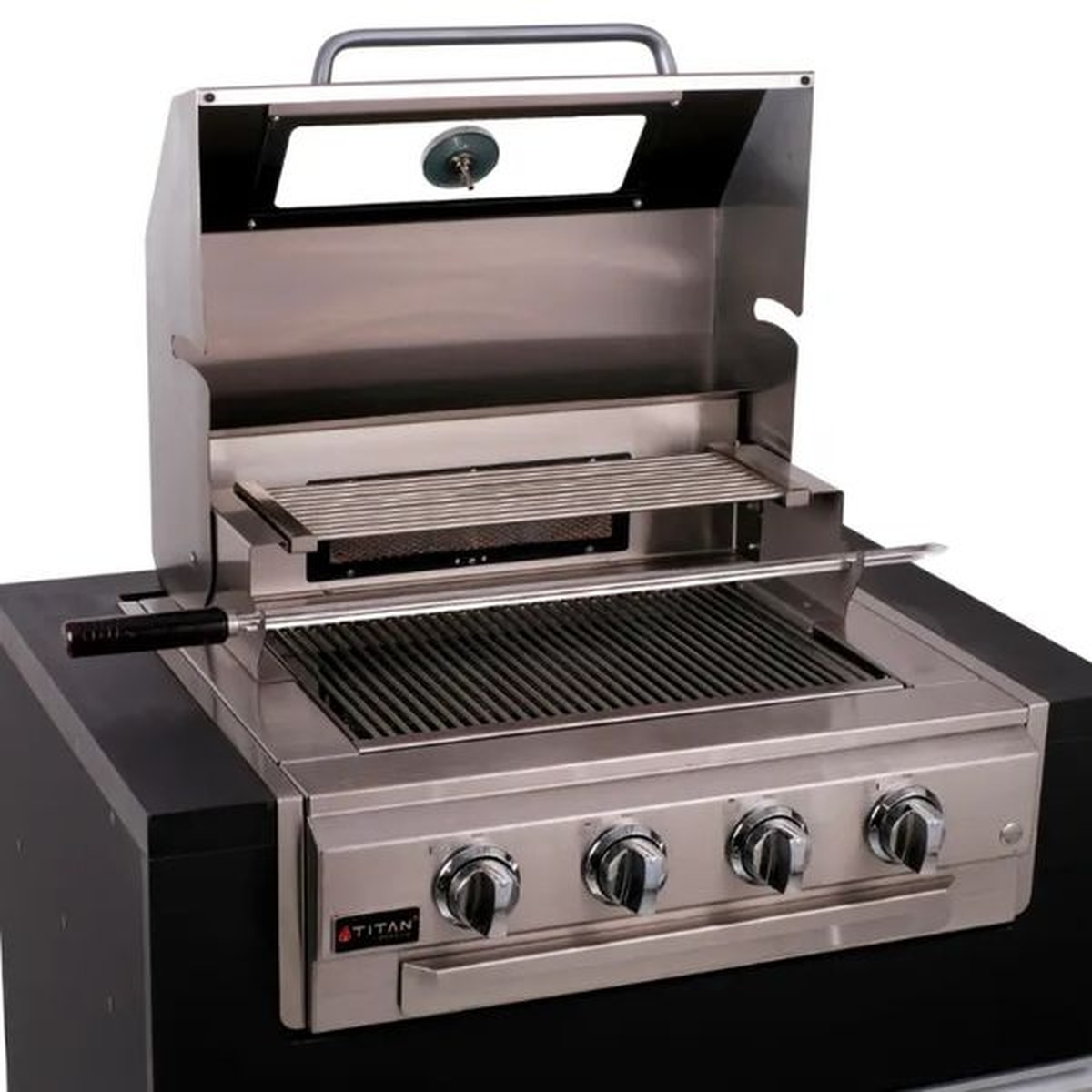 Assador Grill á Gás 3 + 1 Queimadores - Com Tampa Linha Prime Visor de Vidro Home Pro 4 - Titan - Coifas e Grills