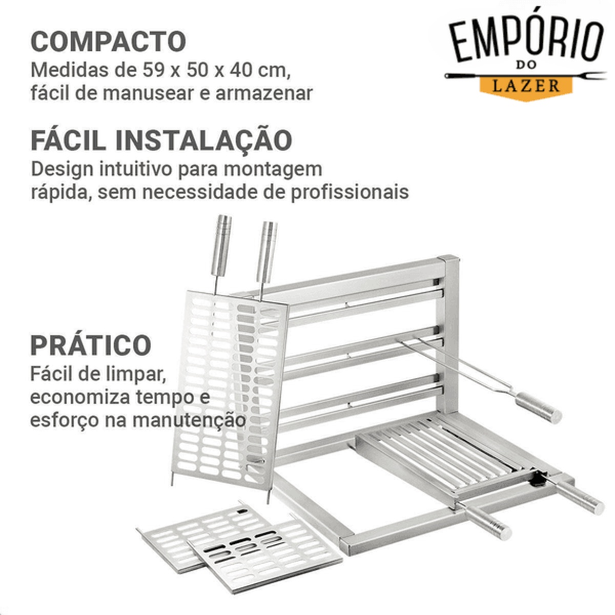 Estrutura Kit Grill Max 70x50x40cm - Escovada - Aisi 430 - Selmetal - Coifas e Grills