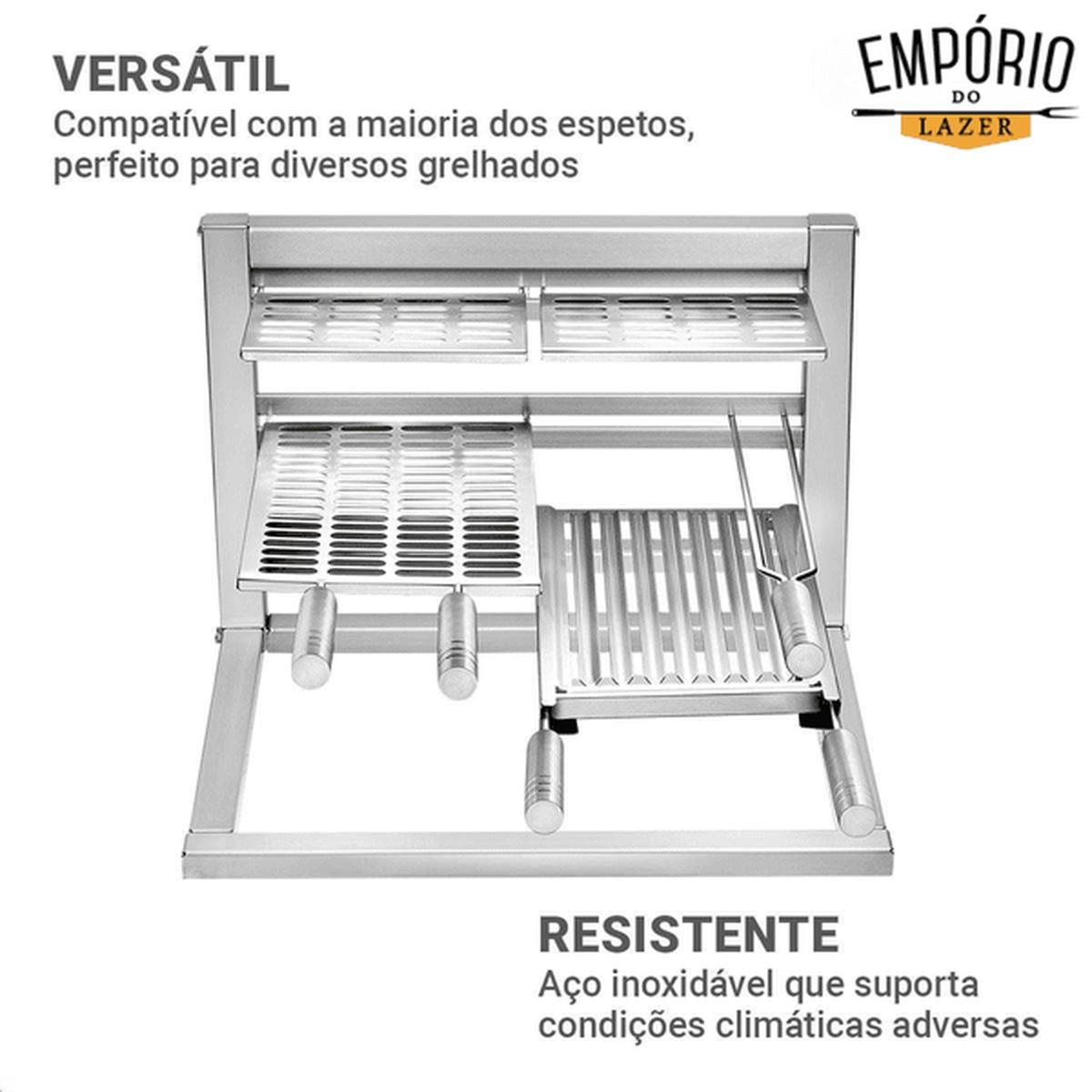 Estrutura Kit Grill Max 70x50x40cm - Escovada - Aisi 430 - Selmetal - Coifas e Grills