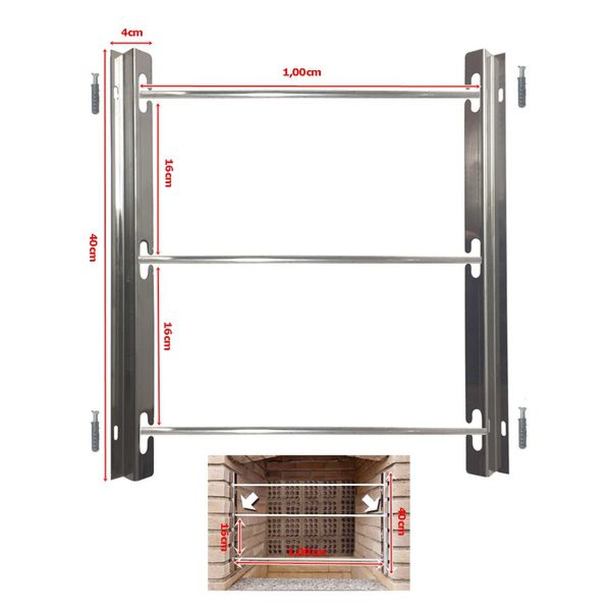Suporte Inox para Espetos com 3 Varões em Alumínio - ArtMill - Coifas e Grills